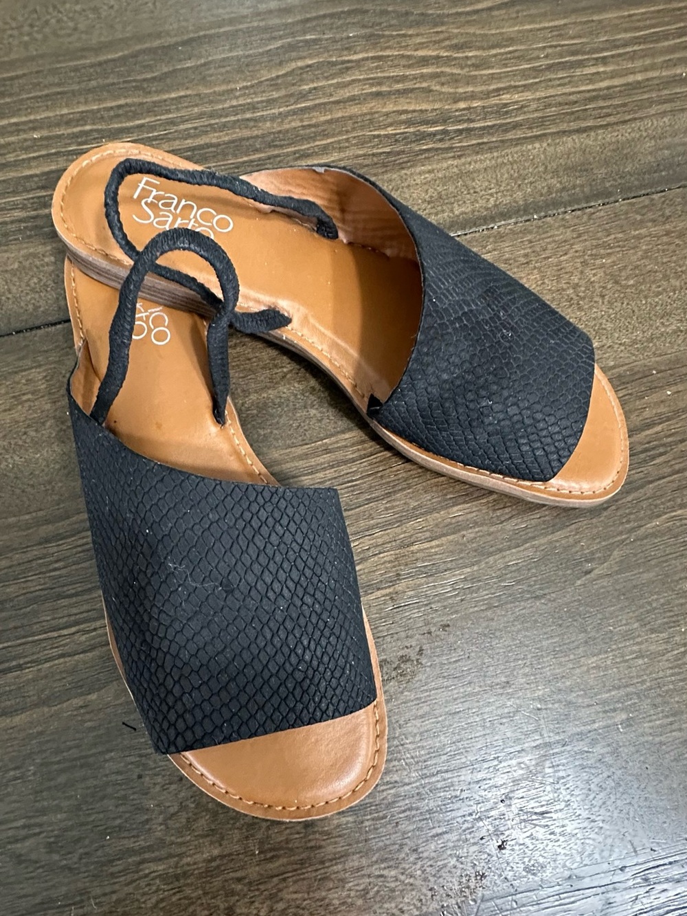 Franco Sarto Snake-Embossed Leather Slingback Sandals - Picture 4 of 5